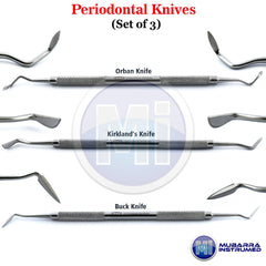 3Pcs Dental Periodontal Orban Buck Kirkland Knife Interproximal Tissue Excise