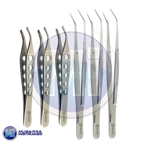 6pcs Cotton Dressing Forceps Cross Serrated Tip Medical Dental Tweezers