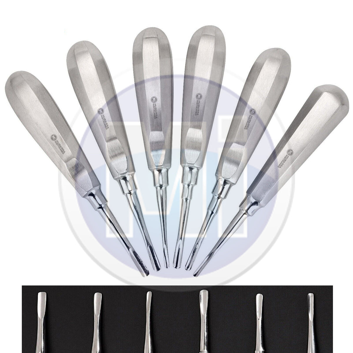 6pcs Dental Luxating Elevators Straight Curved Shank Surgical Extraction Set