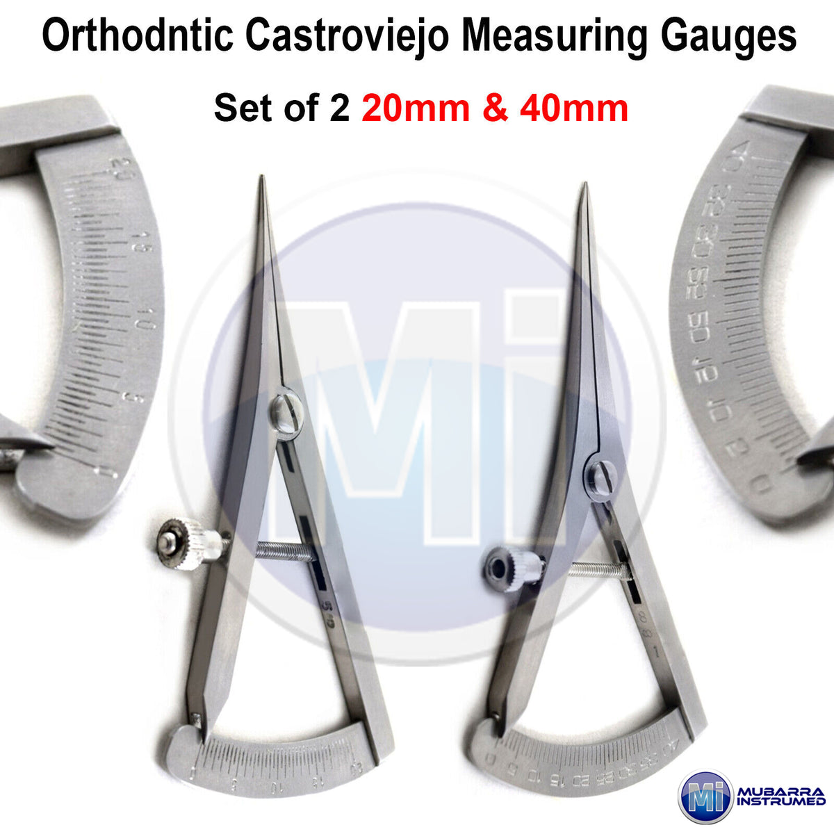 Dental Castroviejo Bone Caliper 40mm Measuring Gauge Orthopedic Implant Set of 2