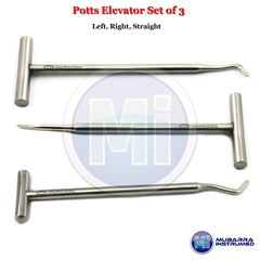 3Pcs Dental Root Potts Elevators Dental Tooth Extraction Stainless Steel Tools