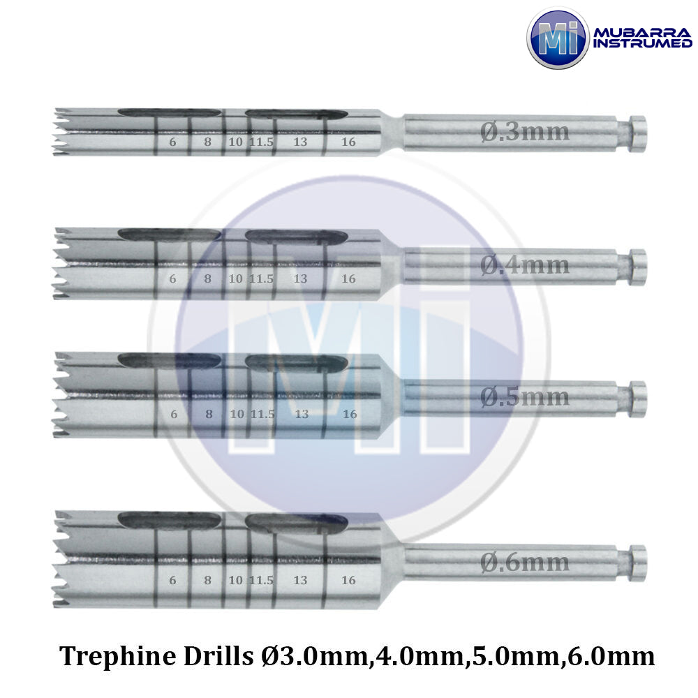 6pcs Dental Long Trephine Set With Steel Bur Holder New Kit Surgical Instruments CE