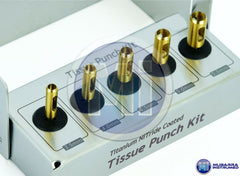 5pcs Dental Implant Gold Tissue Punch With Bur Holder Kit With Sterilizing Box Set CE