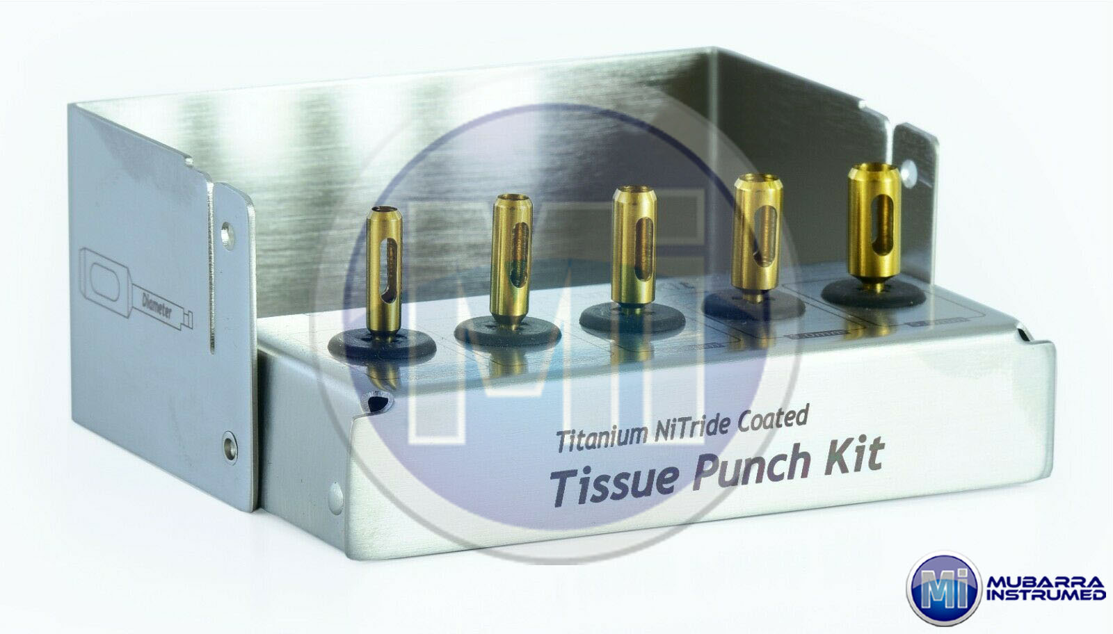 5pcs Dental Implant Gold Tissue Punch With Bur Holder Kit With Sterilizing Box Set CE