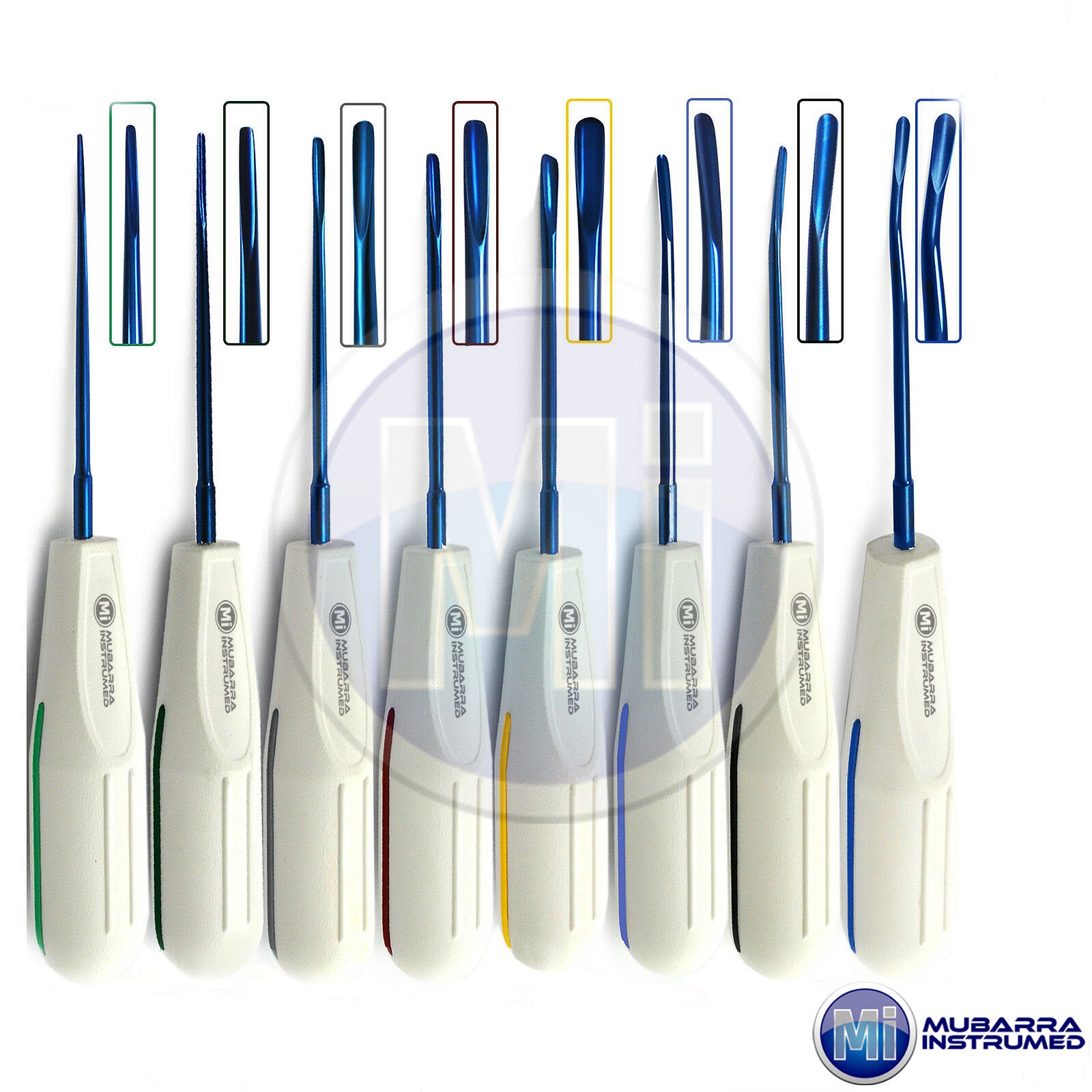 8pcs Dental Root Elevators Luxator Set Blue Oral Surgery Tooth Extraction loosening